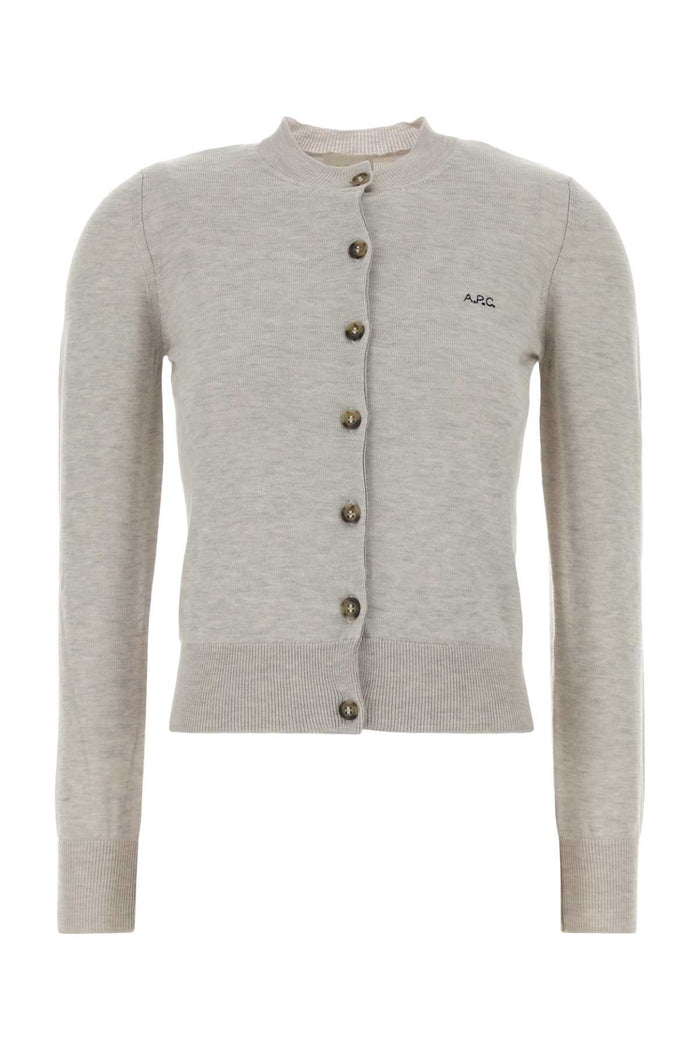 Melange Grey Wool Blend Rosa Cardigan Grisclairchine Exterior: Virgin Cotton Maglieria