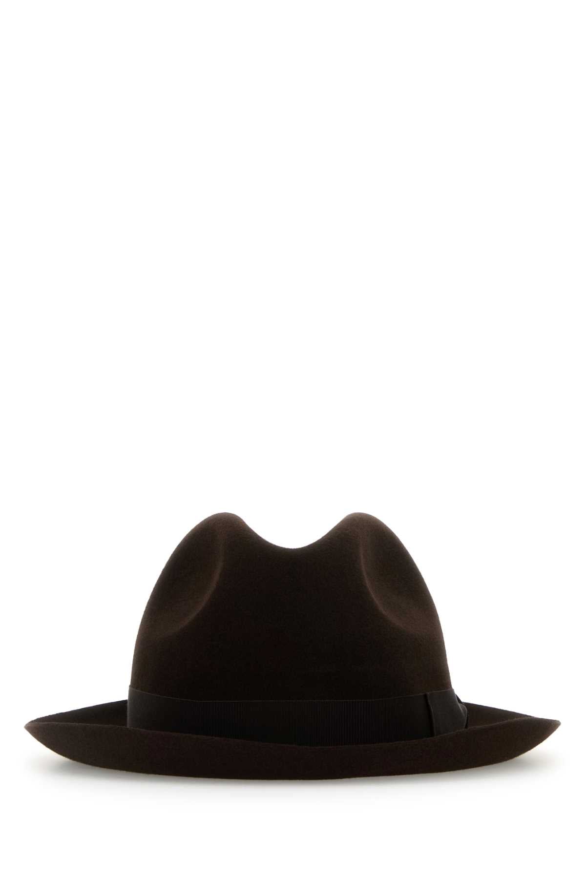 Brown Felt Damiano Hat Folco Cinta Caffe Cappelli