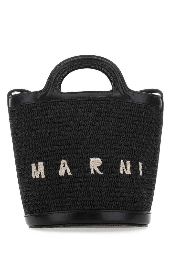 Black Leather And Raffia Tropicalia Bucket Bag 00n99 Borse A Secchiello