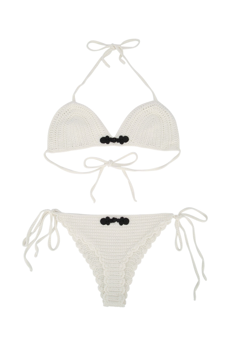 The Garment Bikini Crocheted open-weave construction bikini in cream