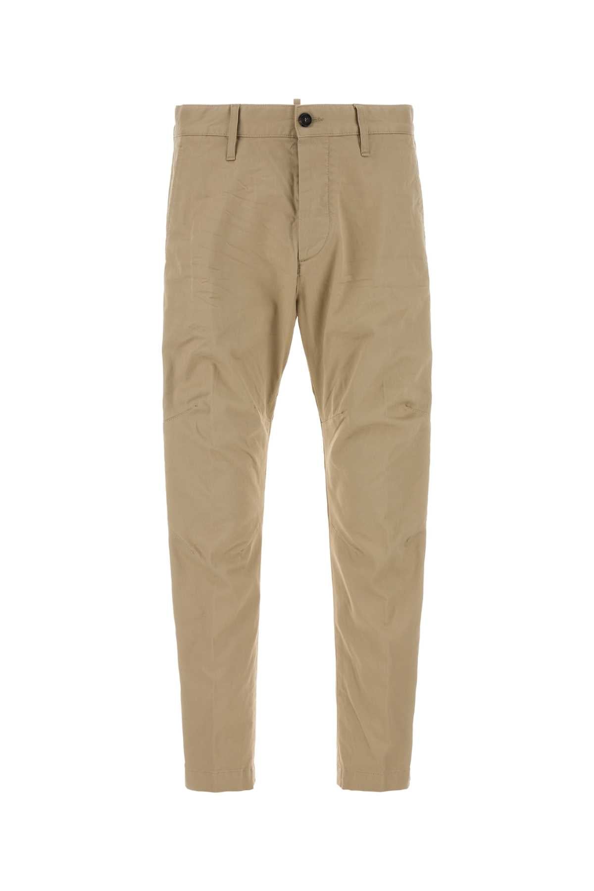 Beige Stretch Cotton Chino Pant Exterior: Elastane Pantaloni