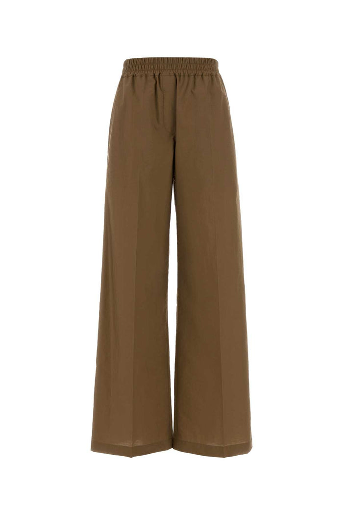 Brown Cotton Blend Wide-Leg Pant C9266 Exterior: Nylon Pantaloni
