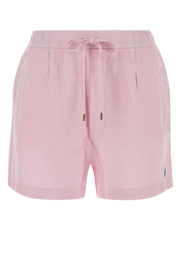 Pastel Pink Linen Bermuda Shorts 007 Exterior