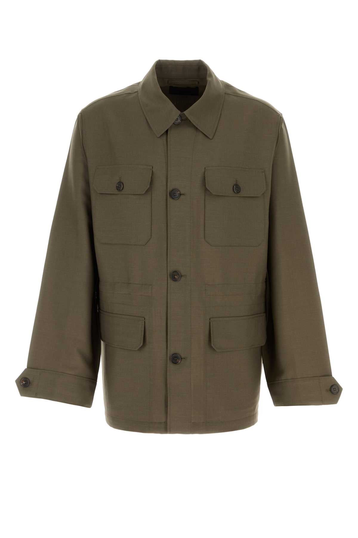 Olive Green Mohair Blend Jacket Militare Exterior: Virgin Wool Giubbini