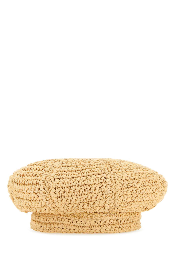 Beige Rafia Baker Boy Hat Naturale Exterior: Viscose Cappelli E Fasce Per Capelli