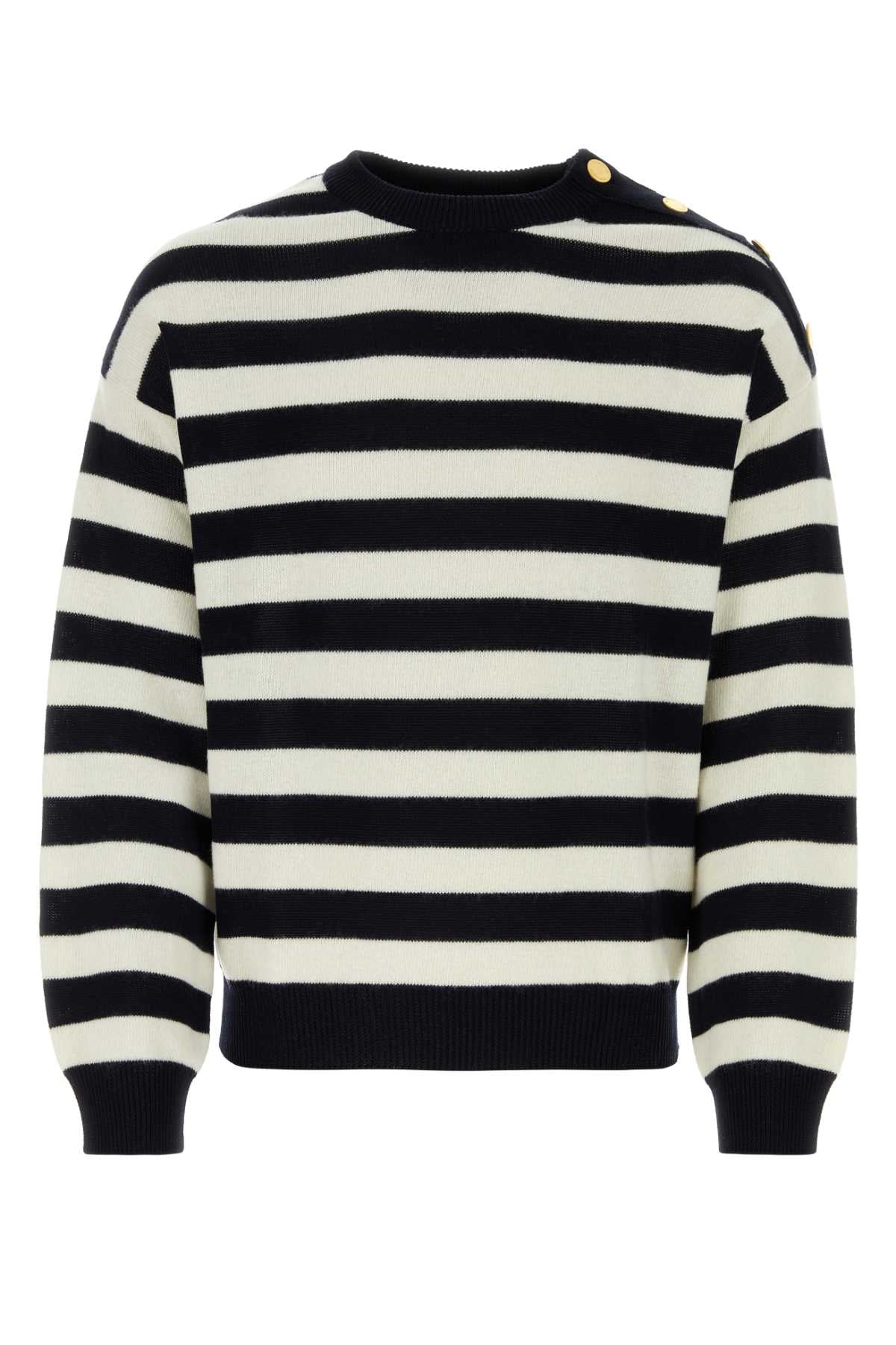 Embroidered Cotton Blend Sweater Avorionavy Exterior: Virgin Wool Maglieria