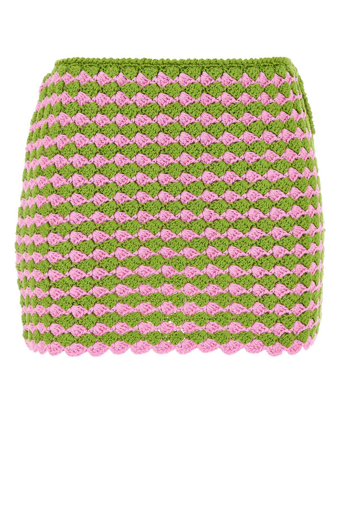 Two-Tone Crochet Mini Skirt Pistacchio+rosa Co-trochusniloticus Gonne