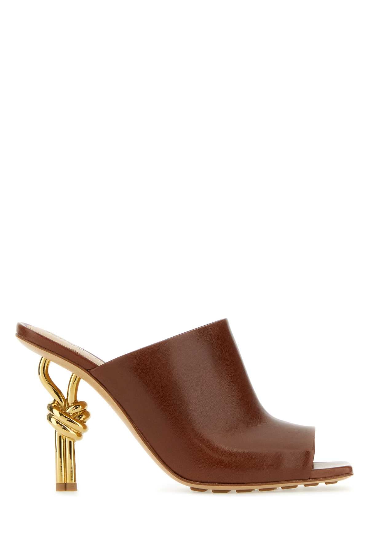 Brown Nappa Leather Knot Mules Marrone Sandali