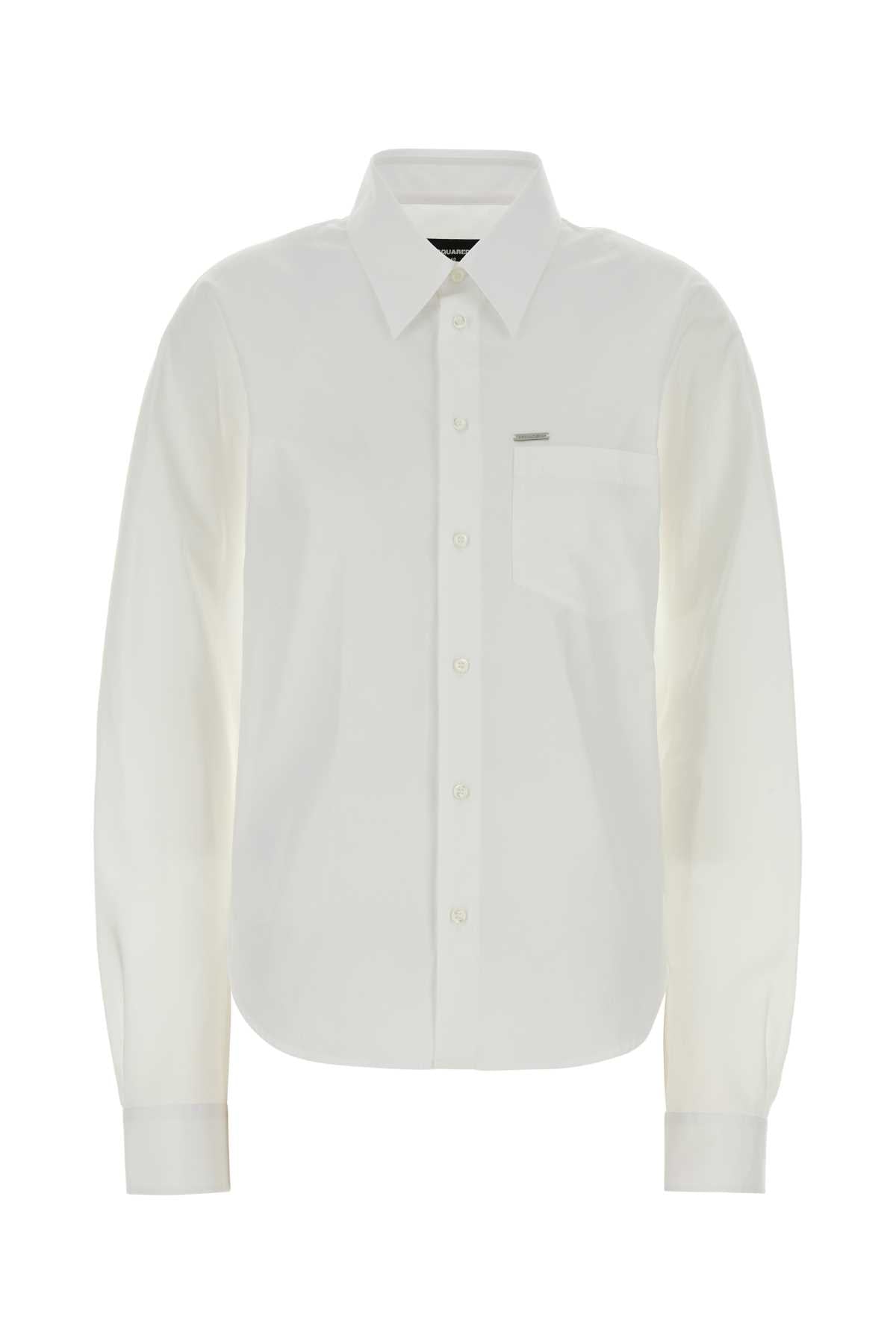 White Poplin Shirt Lightblue Exterior: Cotton Camicie