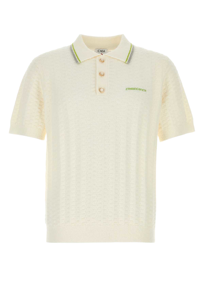 Ivory Boucle Polo Shirt White