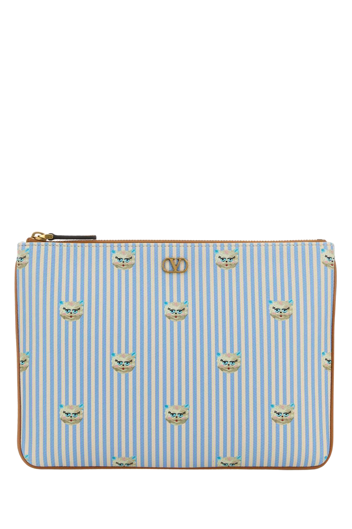 Printed Leather Pouch Lightivorycelestemulticolornaturalc Calf - Bos Taurus Portafogli