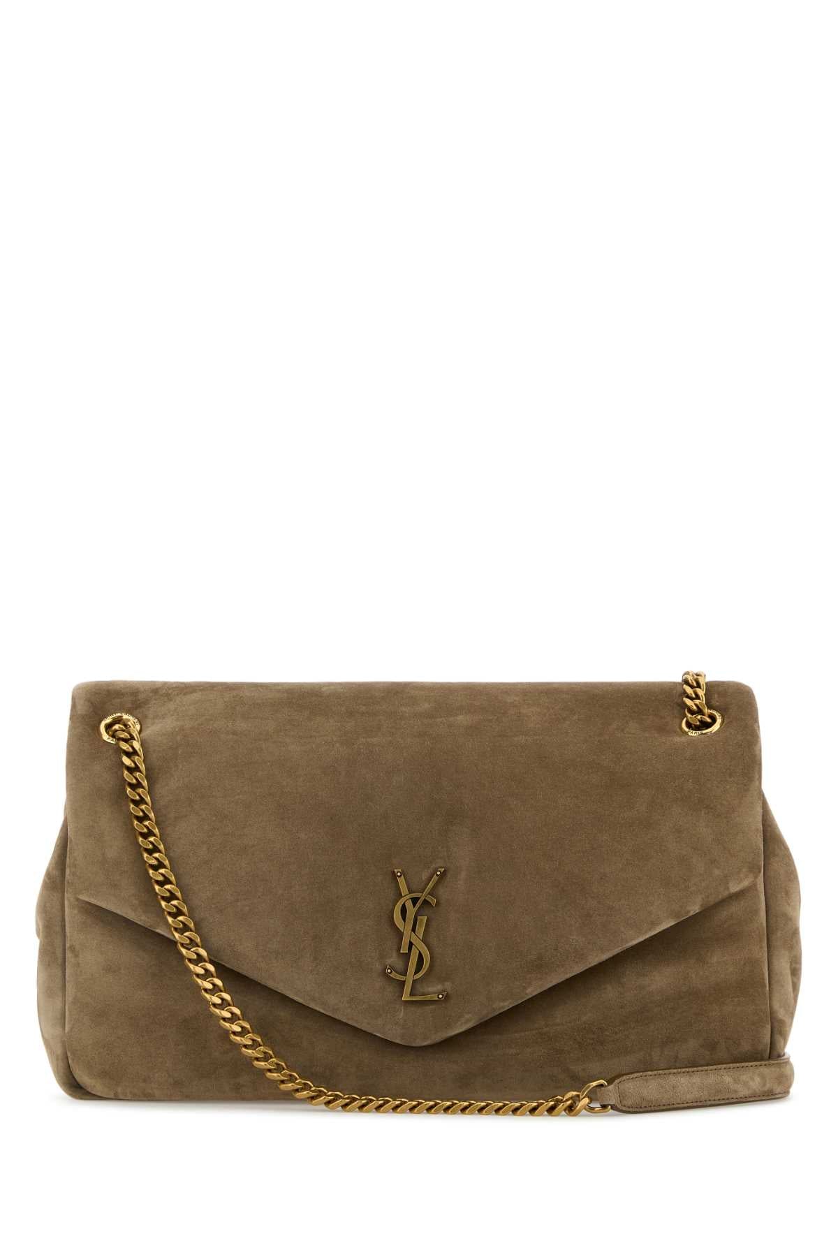 Dove Grey Suede Leather Large Calypso Shoulder Bag Dry Grain Borse A Tracolla