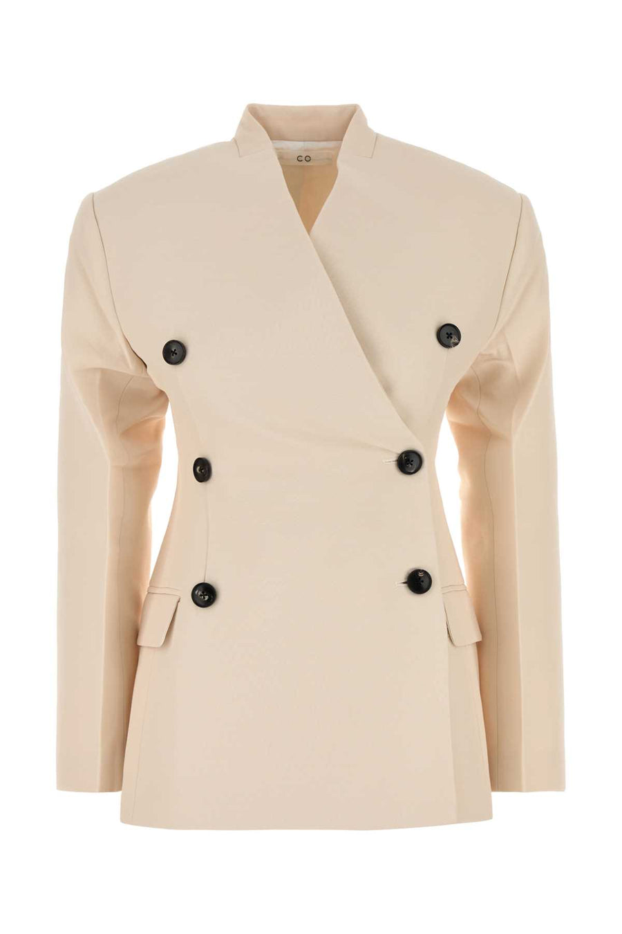Italist Collarless Exterior: 70% Viscose 30% Virgin Wool; Lining: 100% Viscose blazer in beige