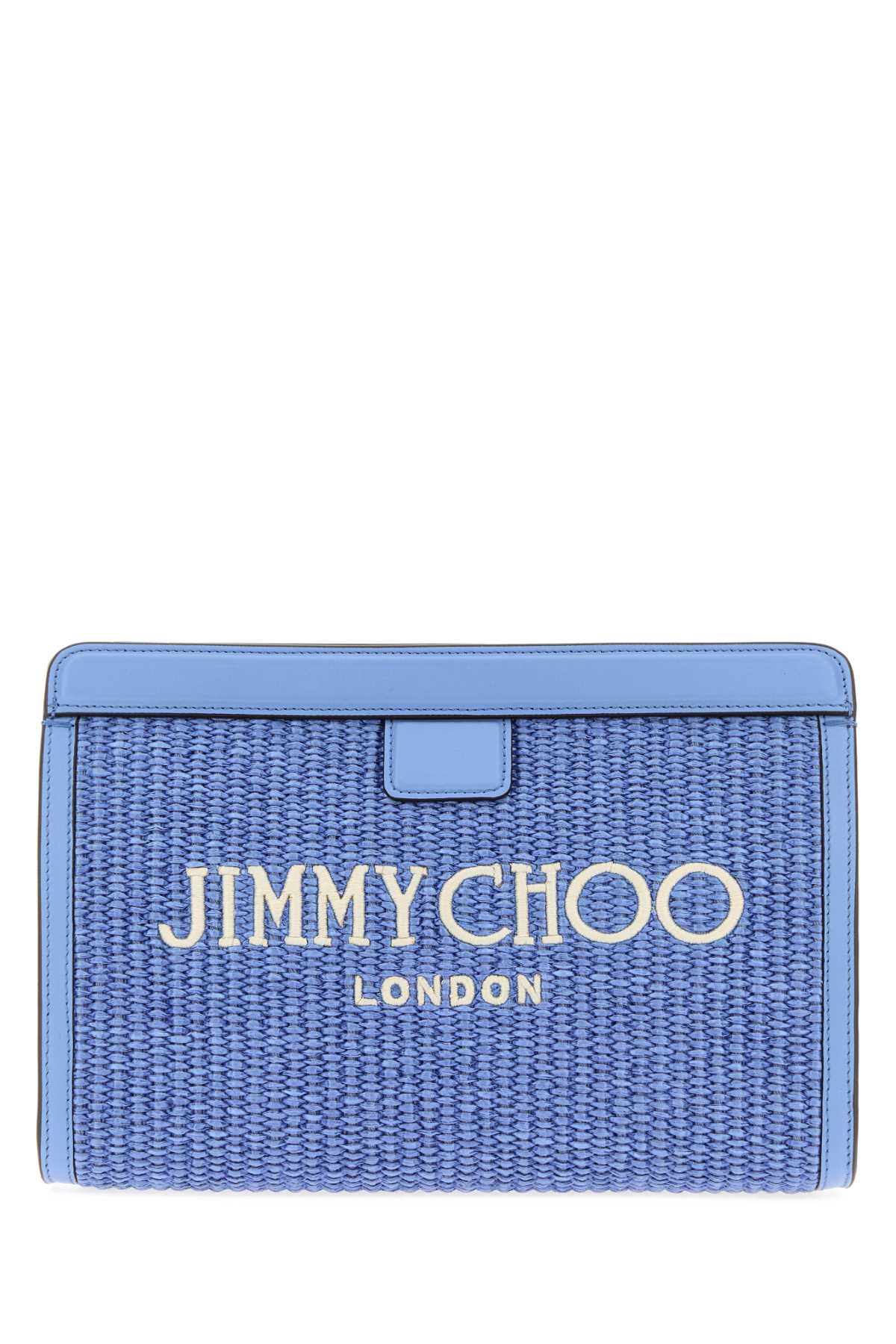 Light Blue Raffia Avenue London Clutch Oceanblueecru