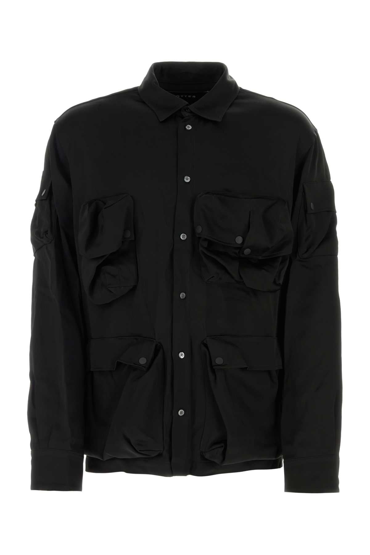 Black Satin Shirt Crepe Exterior: Rayon Camicie