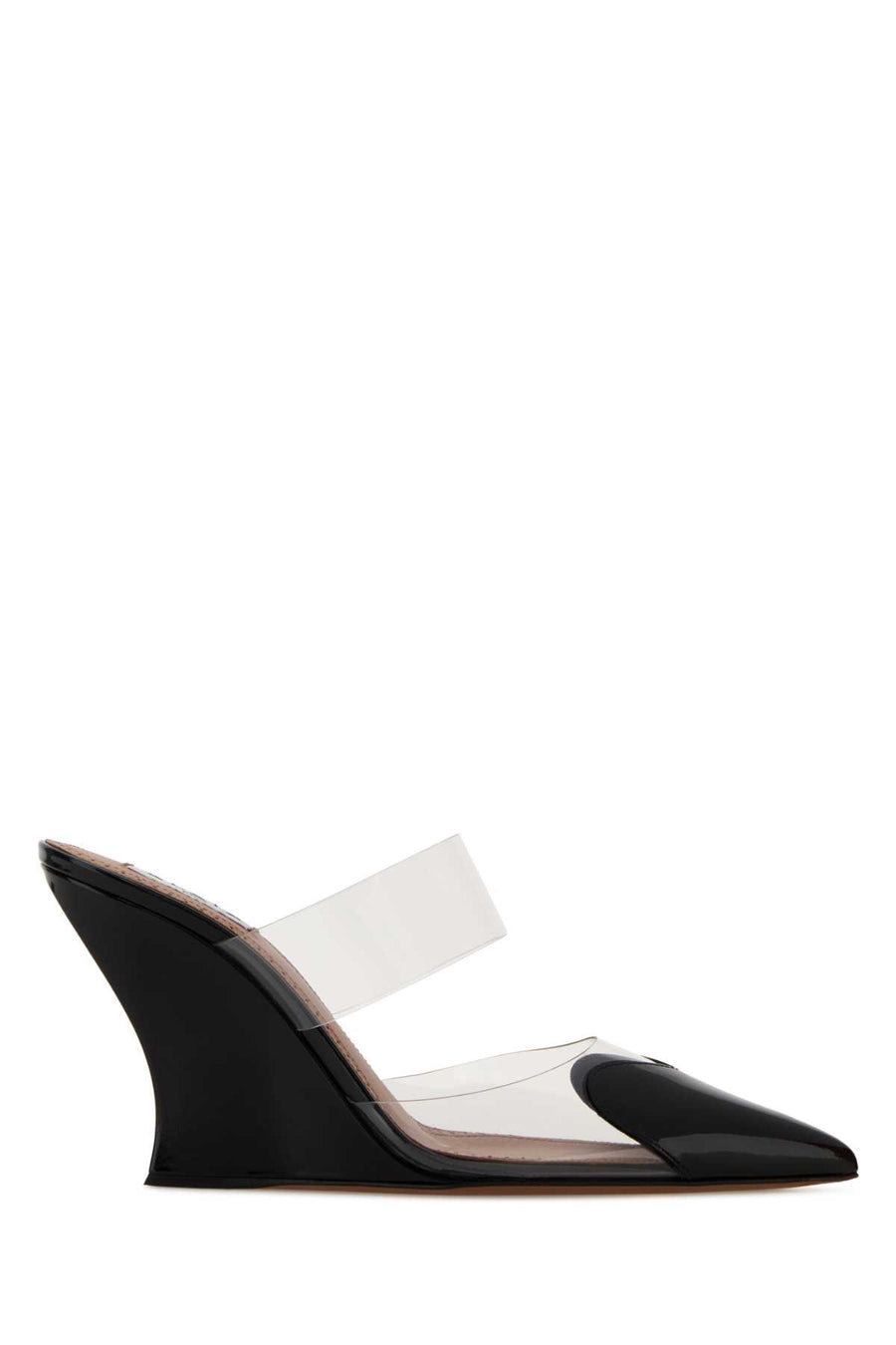 Two-Tone Pvc And Leather Le Coeur Mules Noir Scarpe Con Tacco