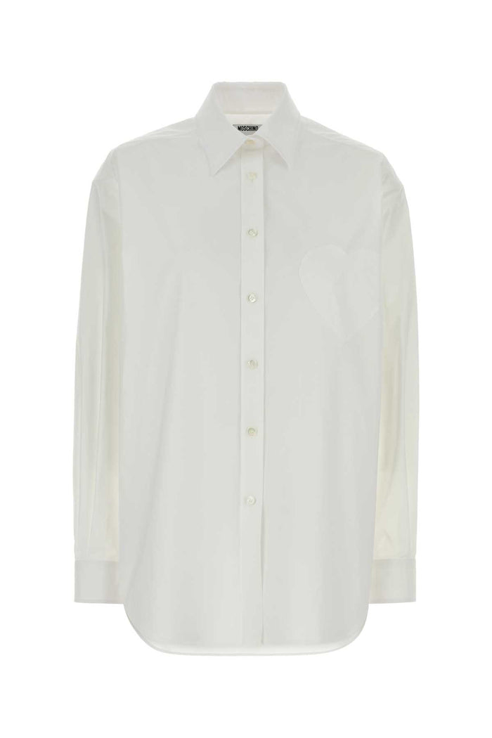 White Stretch Poplin Shirt Bianco Exterior: Cotton Elastane Camicie