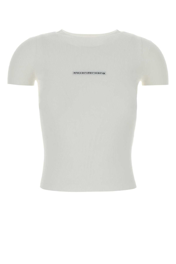 White Stretch Nylon T-Shirt Exterior: Elastane Maglie