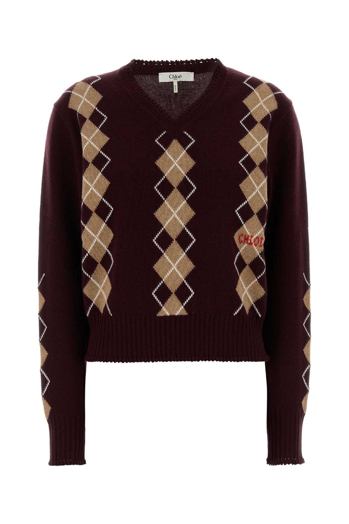 Burgundy Wool Blend Sweater Exterior: Cashmere Maglieria