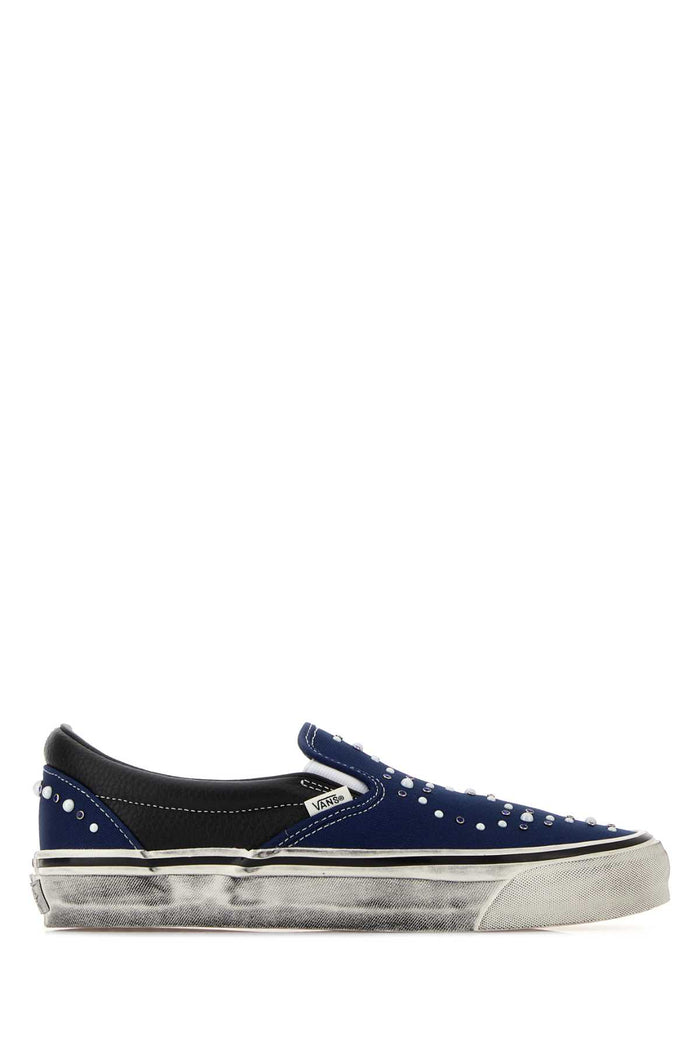 Two-Tone Canvas And Leather Classic Slip Ons Pearlizedindigo Sneaker