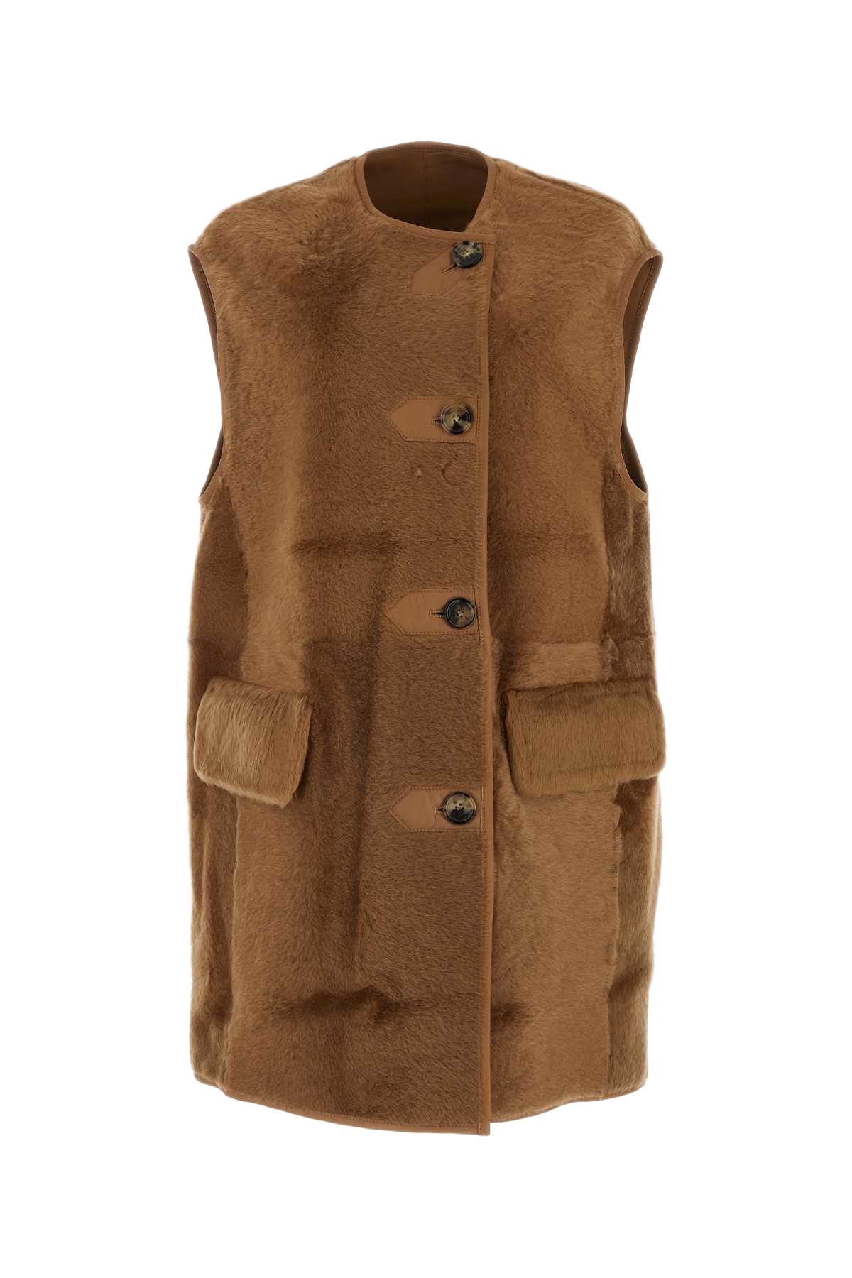 Biscuit Shearling Effige Sleeveless Coat Cammello Cappotti