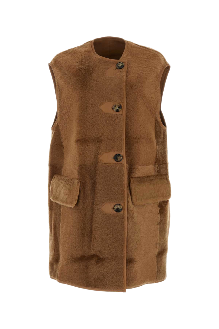 Biscuit Shearling Effige Sleeveless Coat Cammello Cappotti