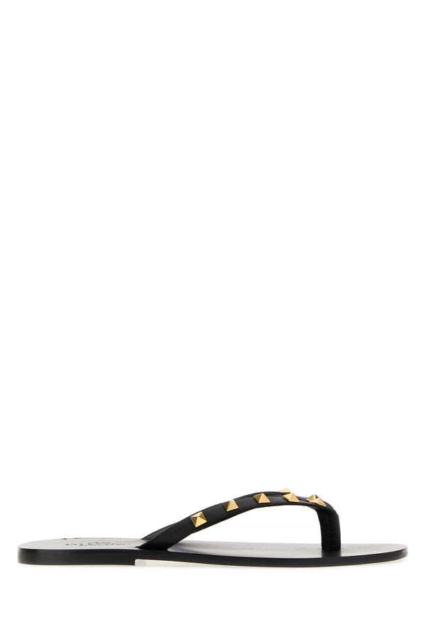 Valentino Garavani Rockstud Leather thong sandal in black