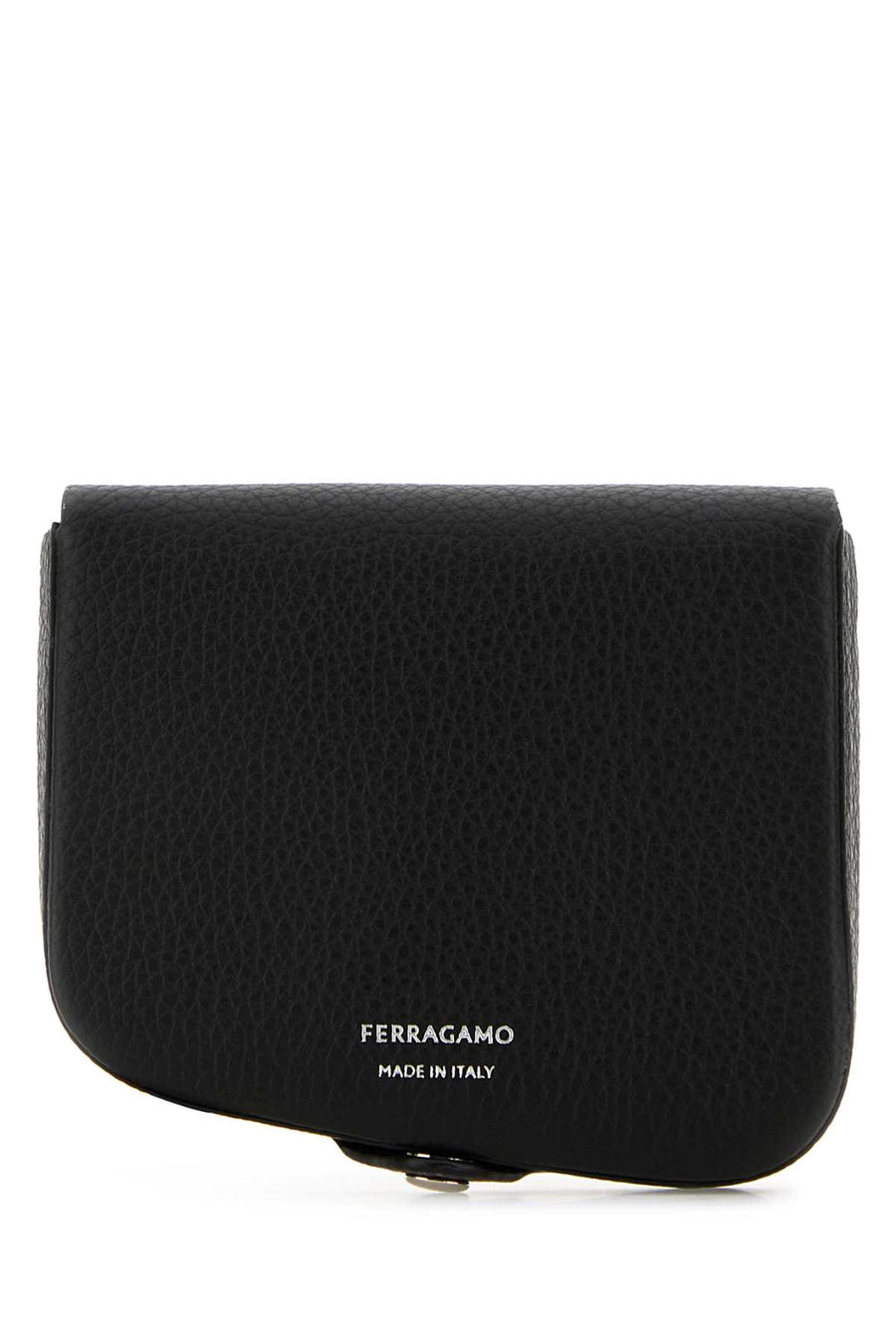 Ferragamo Nero Exterior: 100% Calf; Finishing: Silver metal wallet in black
