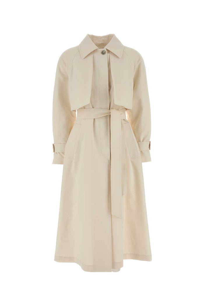 Ivory Jersey Trench Coat Bianco