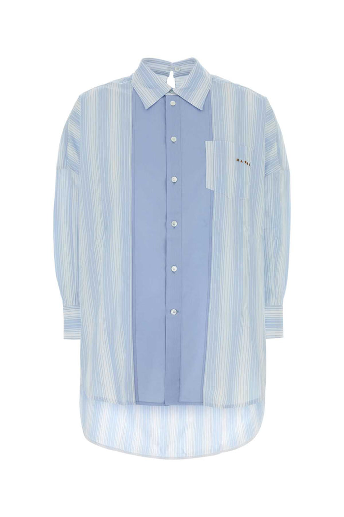 Embroidered Cotton Oversize Shirt Lightblue Exterior: Camicie