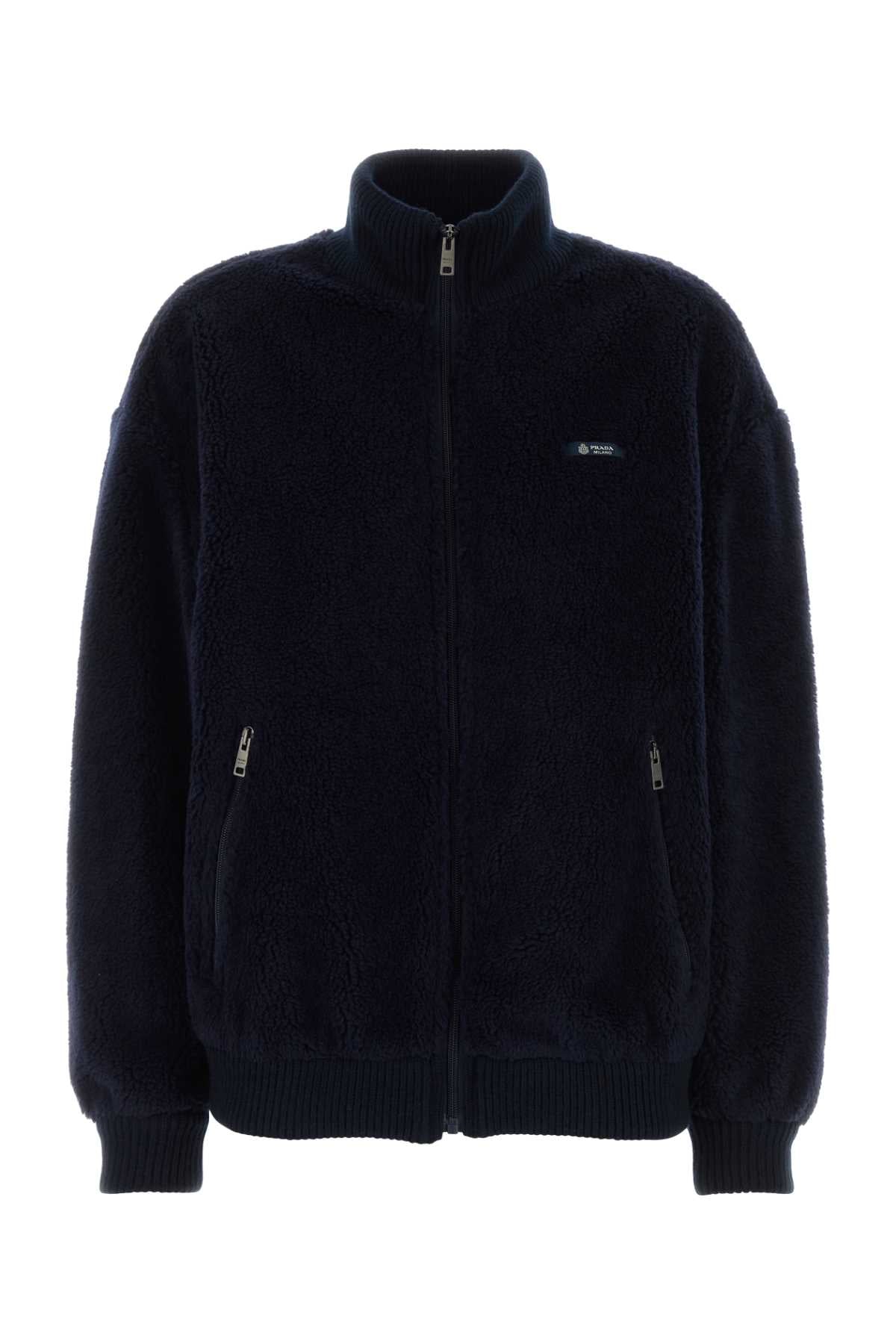 Dark Blue Pile Bomber Jacket Navy Giubbini