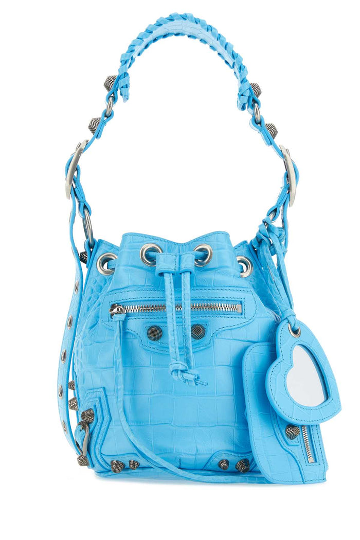 Light-Blue Leather Le Cagole Xs Bucket Bag Skyblue T Cotton R Elastan Borse A Secchiello