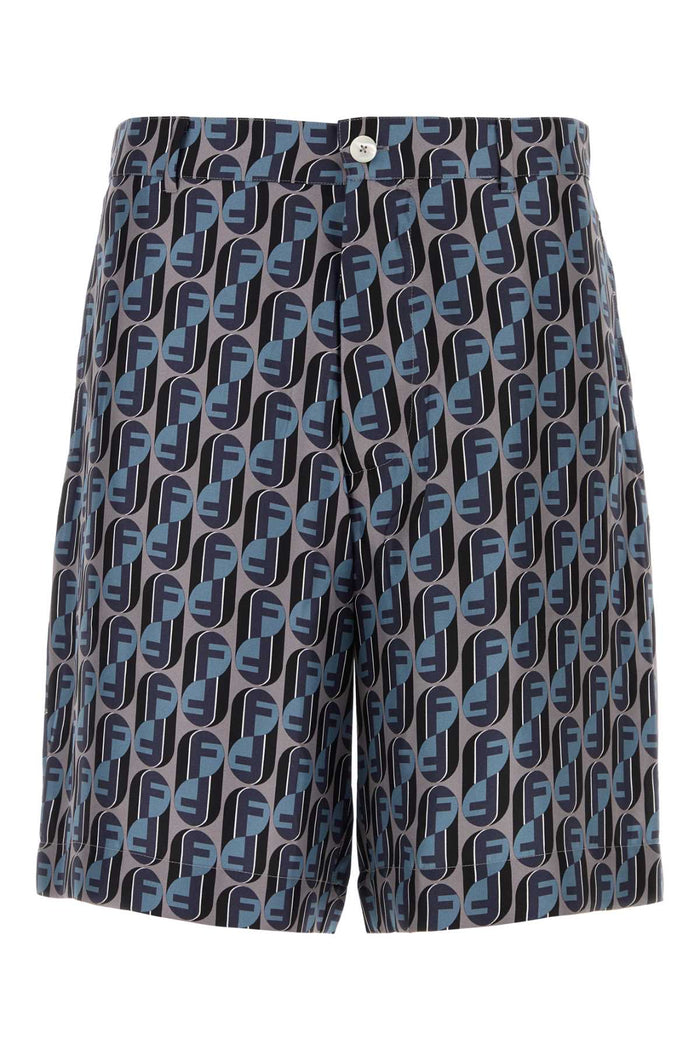 Printed Silk Bermuda Shorts Flannel Avio Exterior