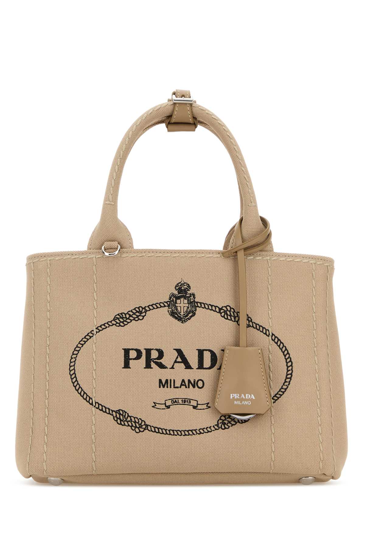 Beige Canvas Small Prada Jardiniã¨re Handbag Corda Borse A Mano