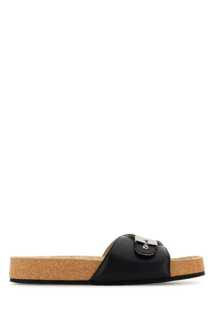 Black Leather Balenciaga X Sholl Slippers Black/silver