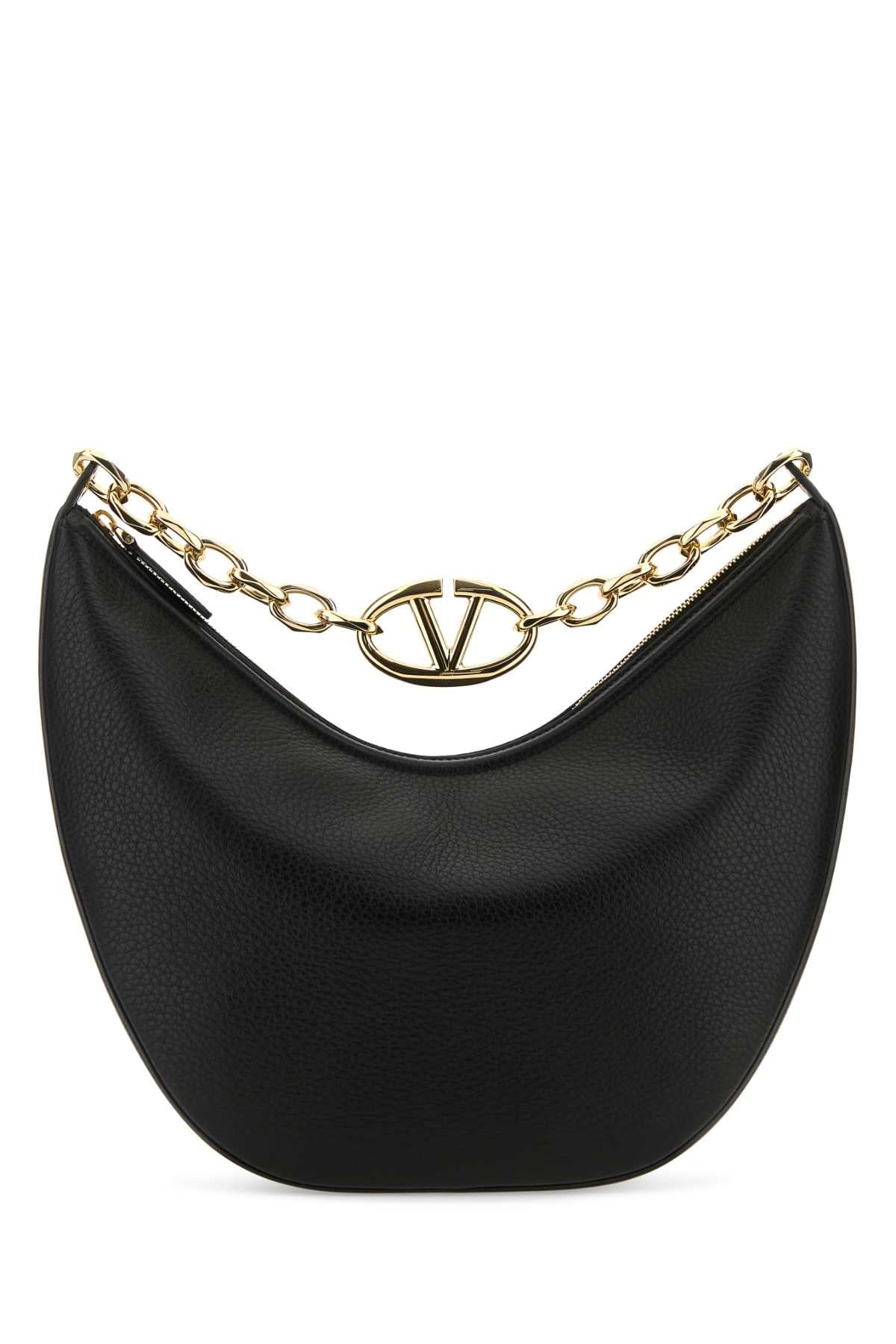 Black Leather Medium Hobo Vlogo Moon Shoulder Bag Nero Borse A Mano