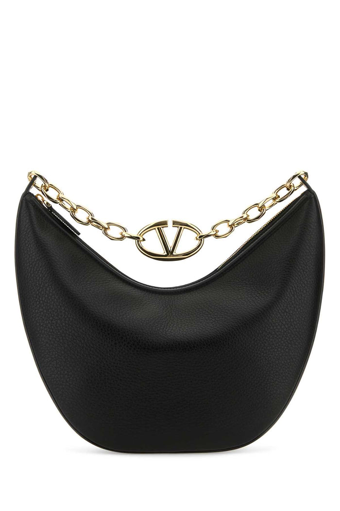 Black Leather Medium Hobo Vlogo Moon Shoulder Bag Nero Borse A Mano