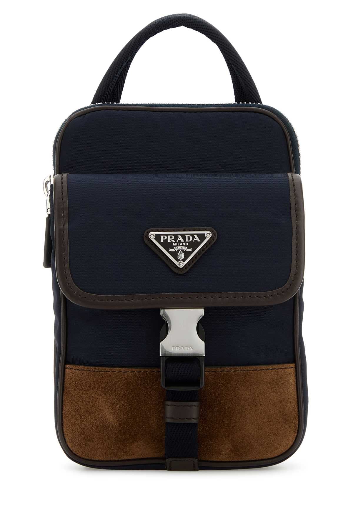 Two-Tone Nylon And Suede Phone Case Blucaffe' Poliammidericiclata-vitello Cover