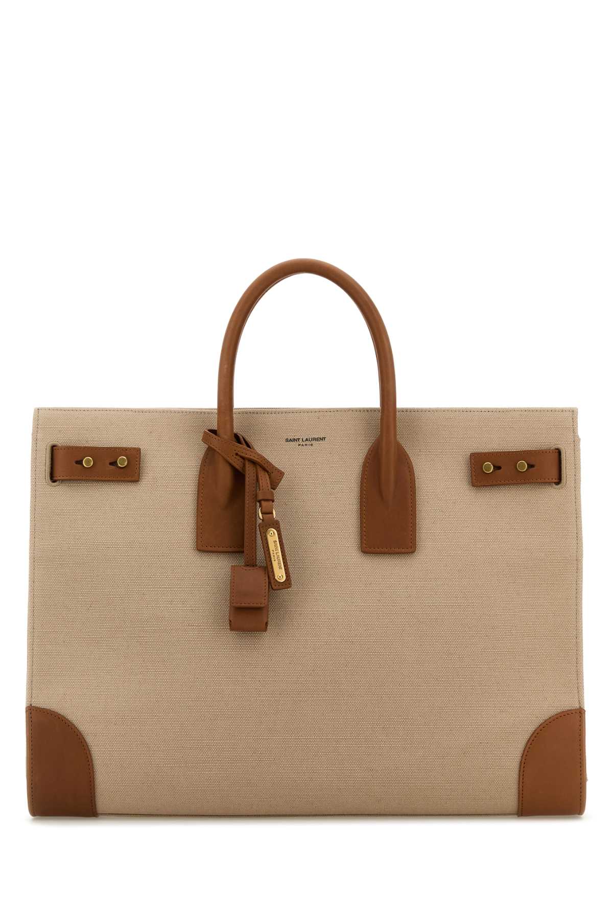 Two-Tone Canvas And Leather Large Sac De Jour Handbag Desertdustbrick Borse A Mano