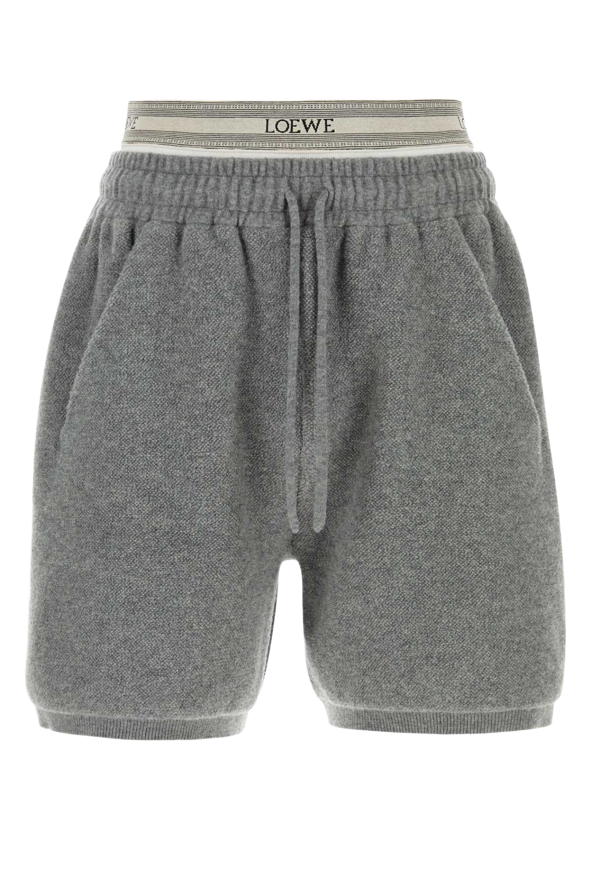 Grey Wool Blend Bermuda Shorts Greymelangewhite