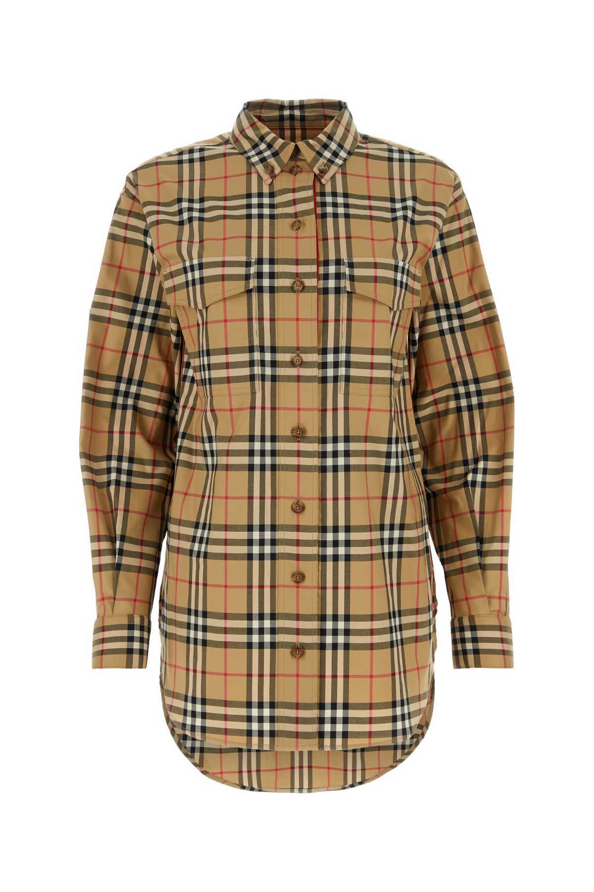 Embroidered Stretch Cotton Shirt Archivebeigeipchk Exterior: Elastane Camicie