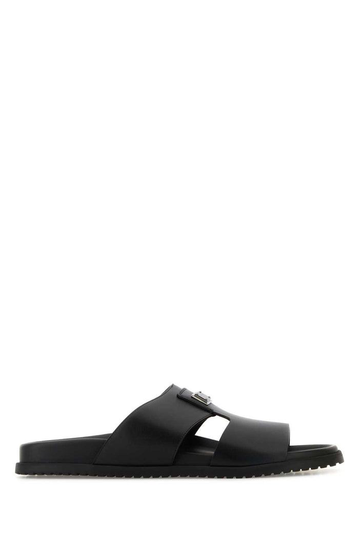 Black Leather Slippers Nero