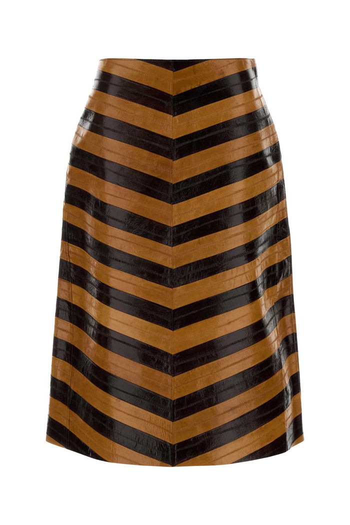 Two-Tone Leather Skirt Dark Brown+caramel Exterior: Hagfish Gonne