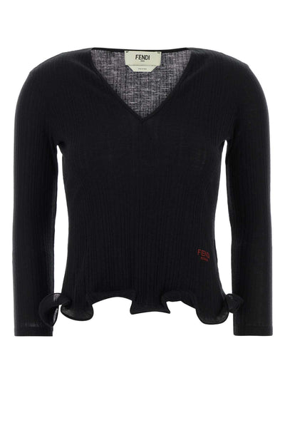 Fendi Virgin Wool Ribbed Sweater — Black