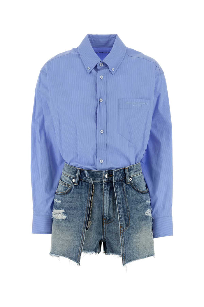 Embroidered Denim And Stretch Poplin Jumpsuit Authenticlightindigo Tute