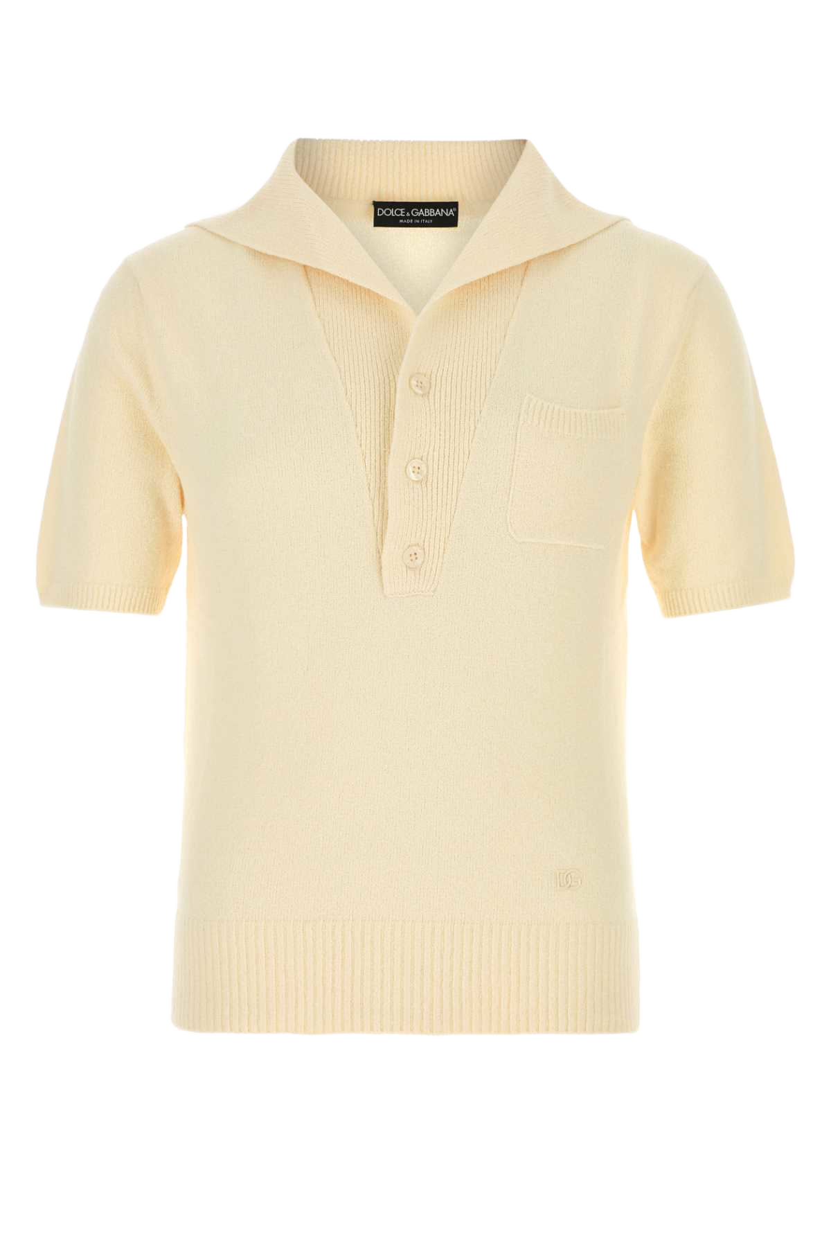 Cream Cotton Blend Polo Shirt Beige Exterior: Nylon