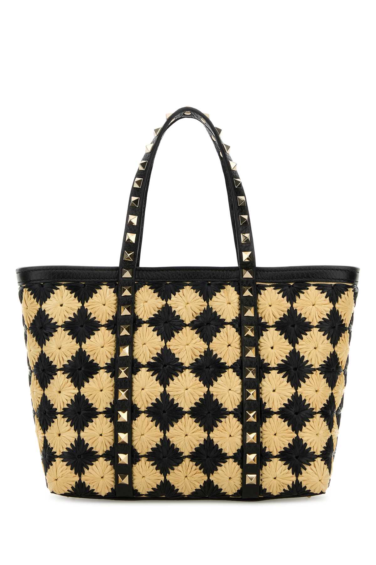 Embroidered Raffia Mini Rockstud Handbag Naturalenero Borse A Mano