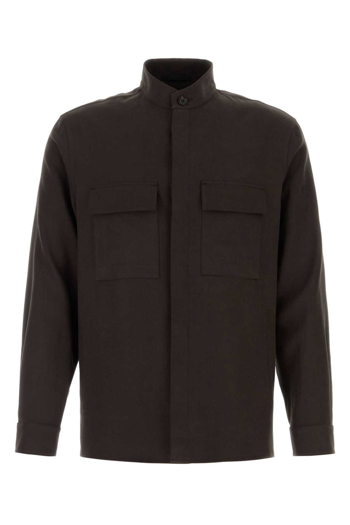 Dark Brown Linen Shirt M09g Exterior: Camicie