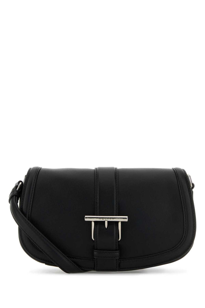 Black Leather Satchel Crossbody Bag Blacksilver T-bar Borse A Tracolla