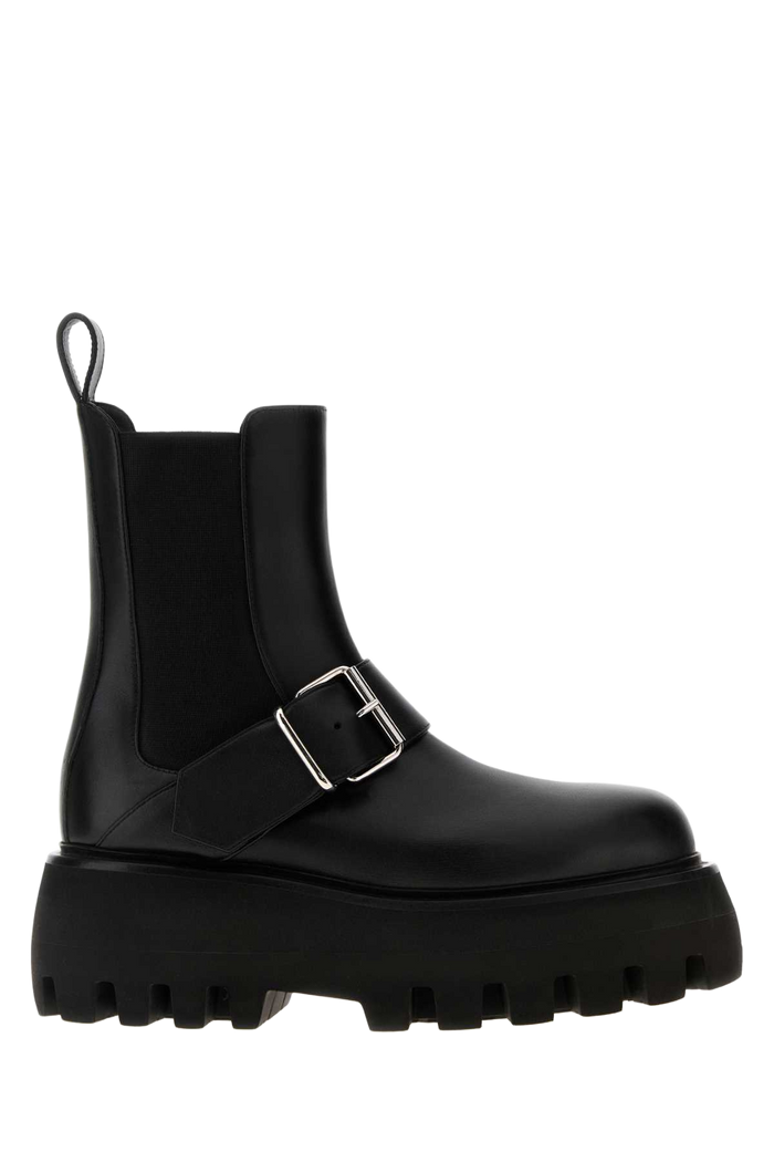 Black Leather Sofa Ankle Boots Calf Skin Stivali